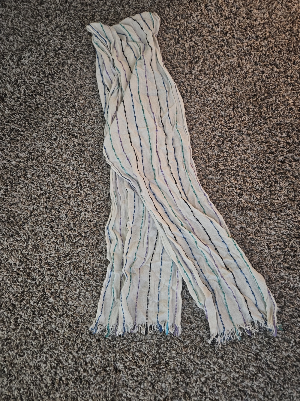 Women’s Cream Lightweight Striped Scarf with Multicolor Accents